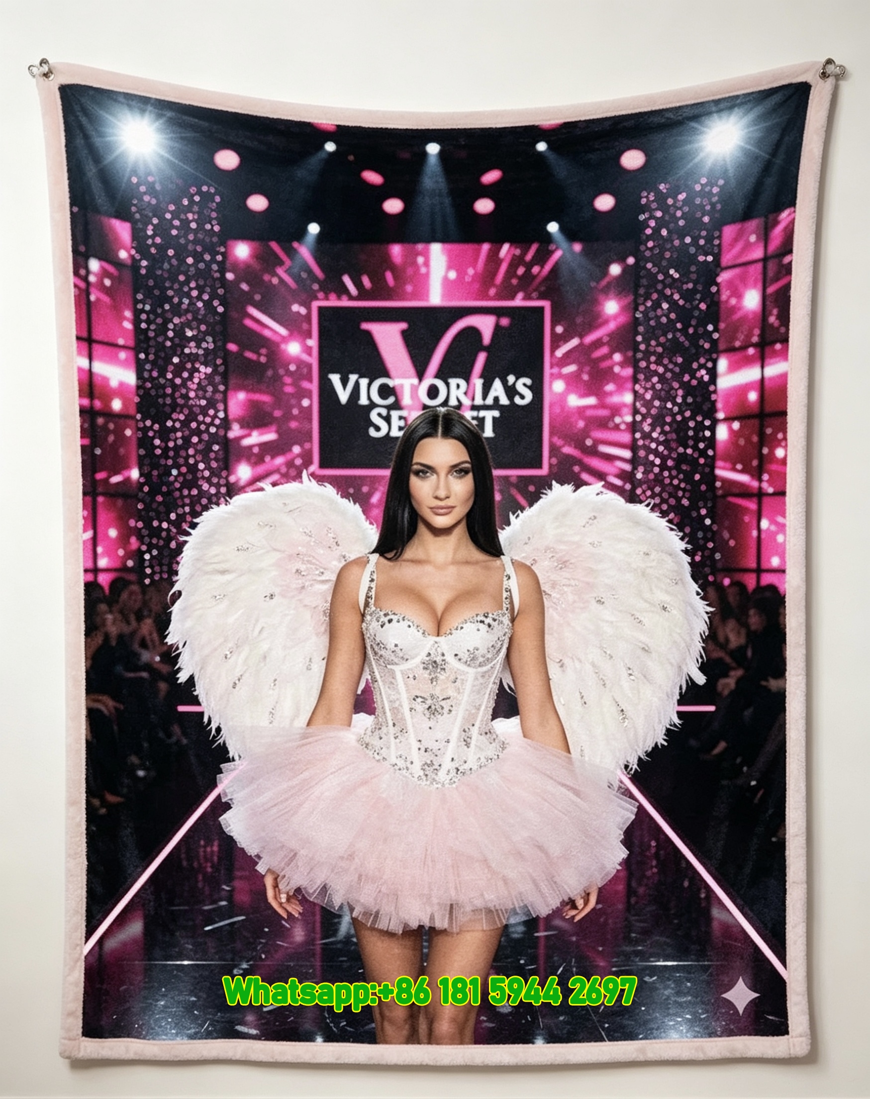 Victoria's Secret Runway Angel White Feather Wings Flannel Fleece Throw Blanket V150